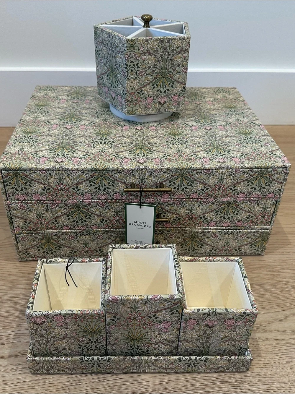 Morris & Co. Floral Pattern Desktop Organiser Set - Pink & Green